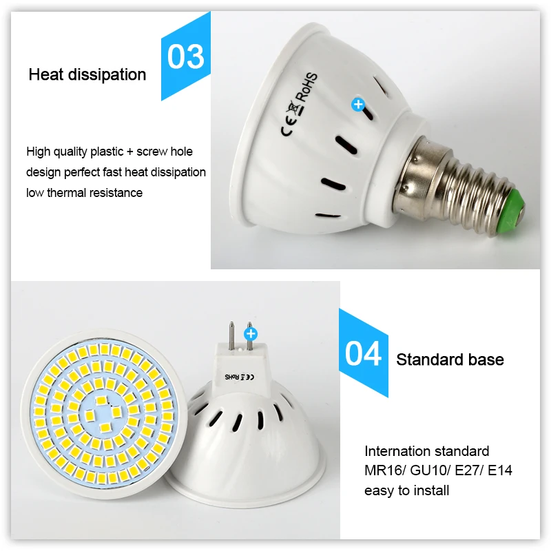 Светодиодный прожектор GU10 E27 MR16 светодиодный Лампа 220 V 48 60 80 светодиодный s 2835 SMD теплый белый холодный белый свет для дома Lampada светодиодный освещение