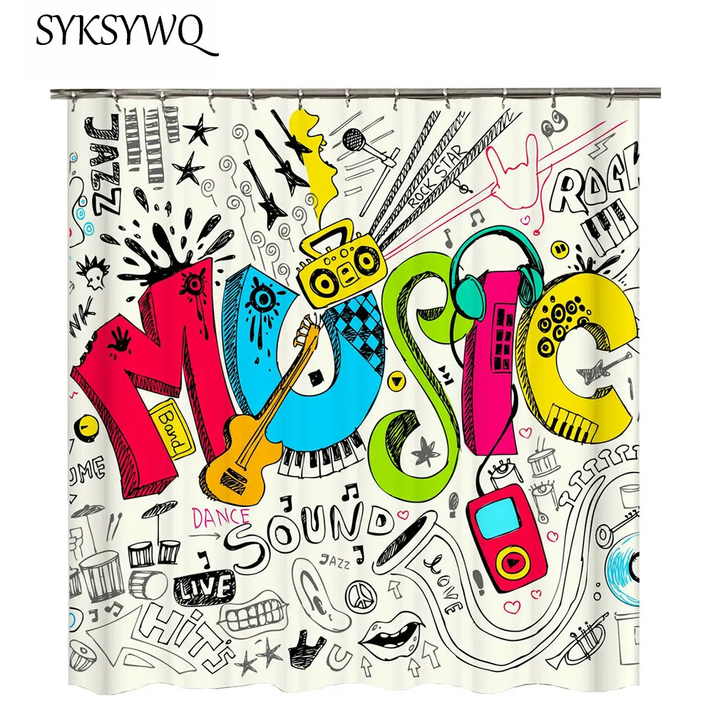 Штора для душа с музыкальными инструментами винтажные настенные гитарные