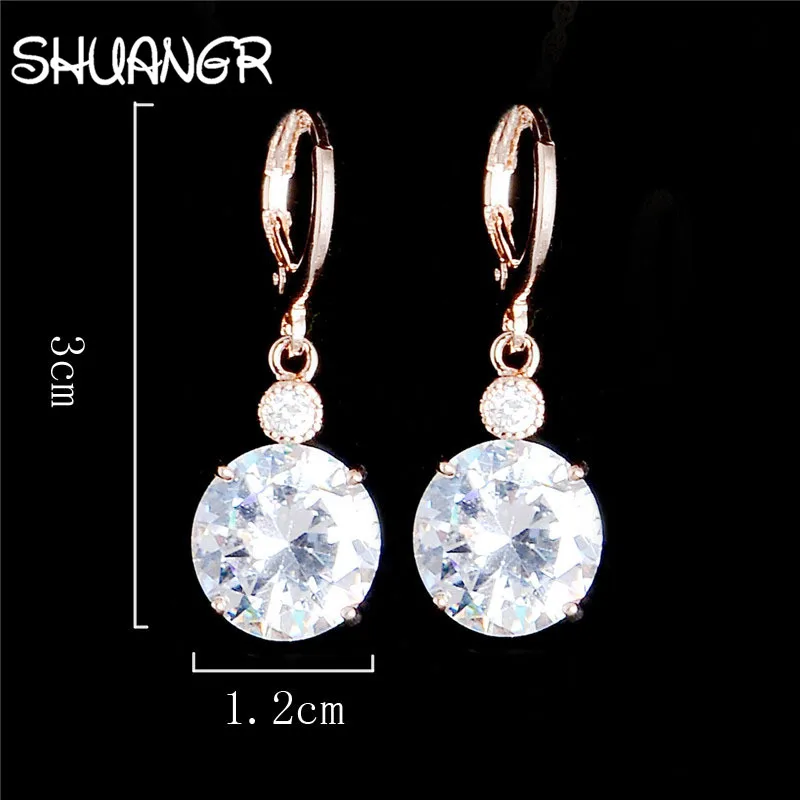 SHUANGR New Arrival Round Clear Crystal Set Gold Color Pendants Necklaces /Earrings Stud 2pcs Jewelry Set/Arete H327 | Украшения и