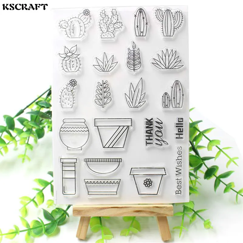 Прозрачный силиконовый штамп для суккулентов KSCRAFT печать