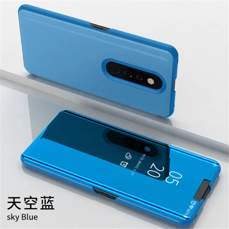 blue Умный зеркальный чехол для OPPO Realme 5 pro 2 3 X Lite, Роскошный кожаный флип-чехол с подставкой для F5 F7 F9 F11 A83 A3 S A7 A5 A9, чехол - Цвет: blue