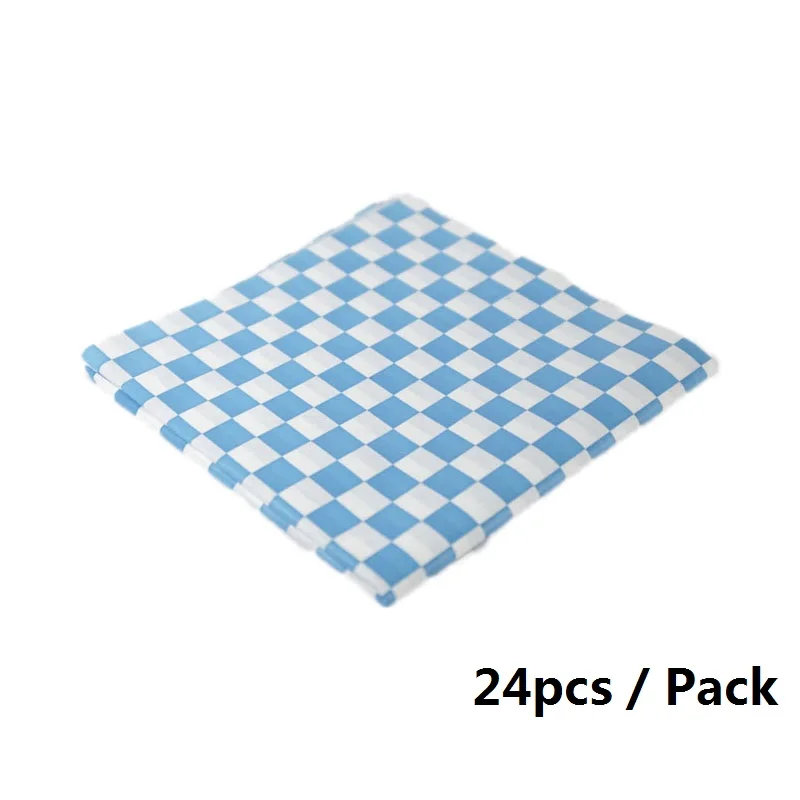 24pcs Blue Wax paper 6 шт пластиковая корзина для быстрого питания хот-дог сервировочная Тарелка Красная проверенная восковые вкладыши гамбургер картофель фри Сэндвич Бумажный ресторанный лоток - Цвет: 24pcs Blue Wax paper