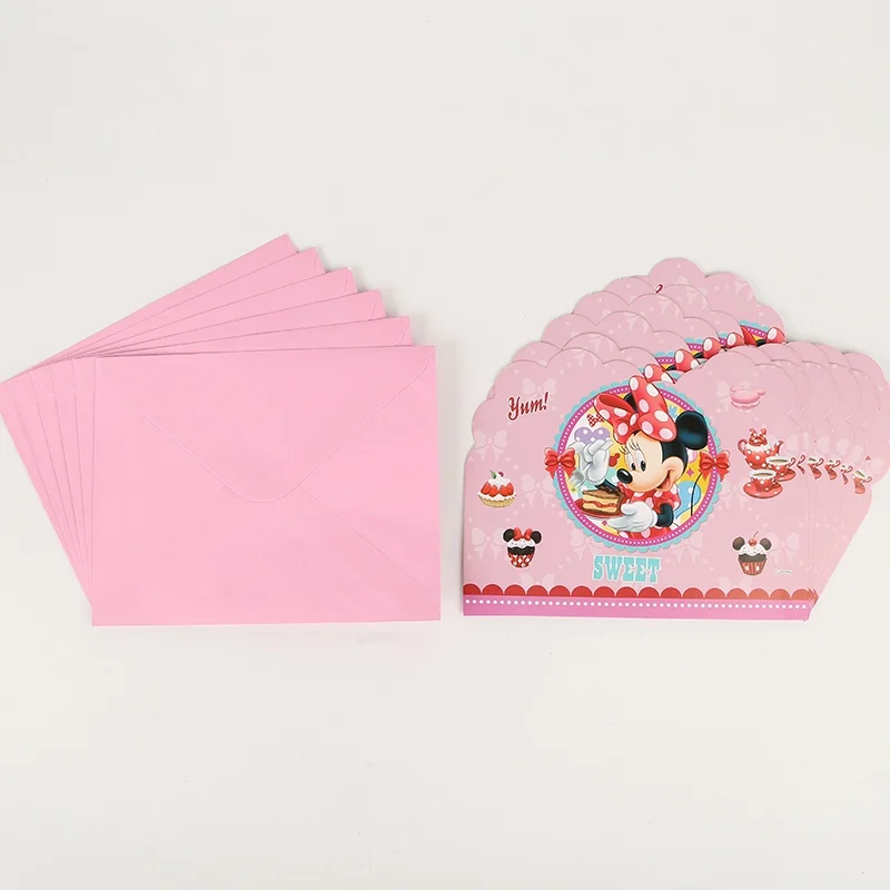 6pcs Minnie 12 шт. Пригласительные открытки+ конверт Дисней Минни Маус вечерние украшения Пригласительные открытки Детские принадлежности для дня рождения - Цвет: 6pcs Minnie