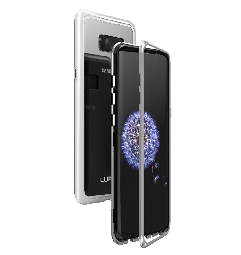 LUPHIE для samsung Galaxy S9 S8 Plus S7 Edge Note 8 Note 9 чехол абсолютно магнитный Алюминиевый металлический каркас закаленное стекло