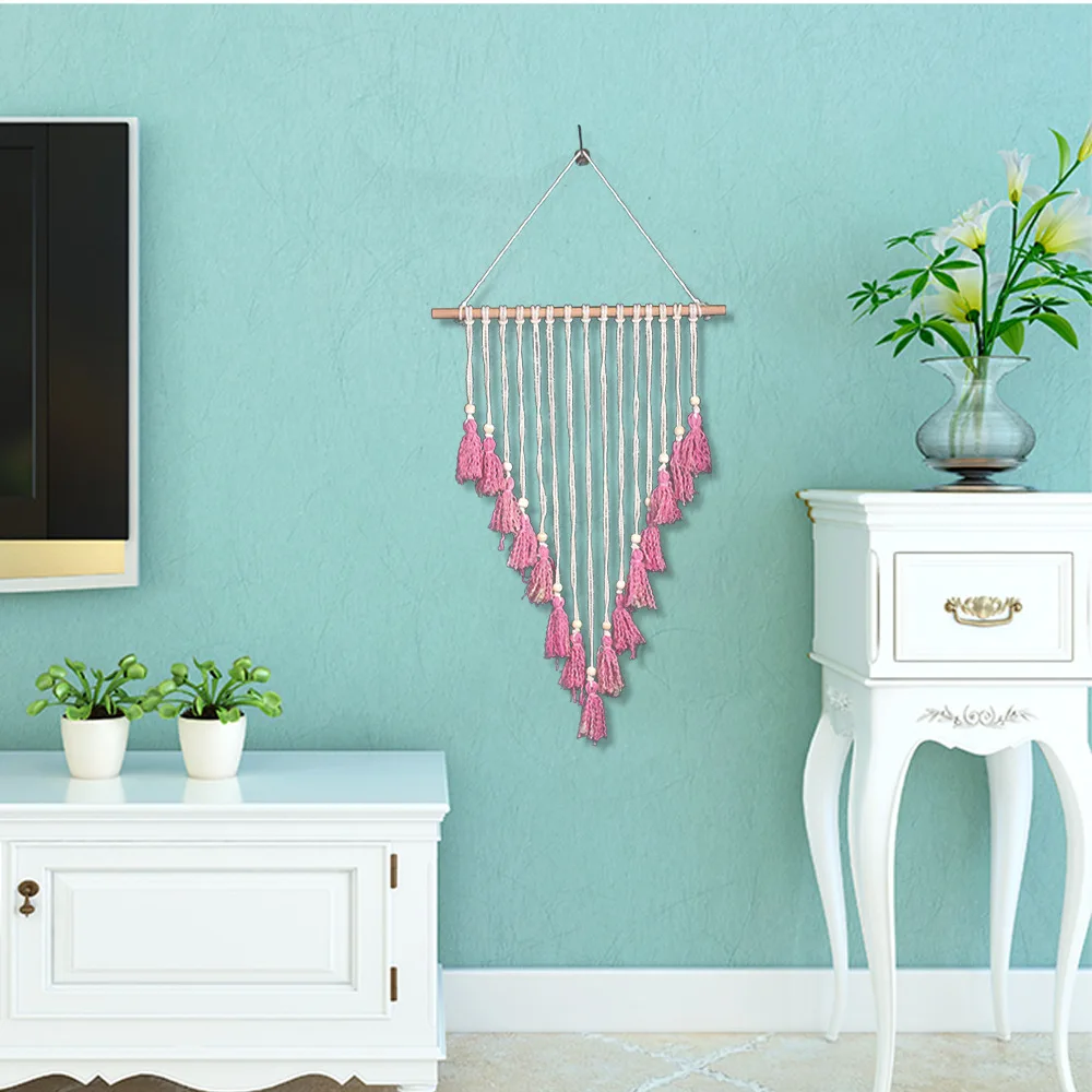 Розовый ручной работы макраме настенный тканый художественный гобелен Бохо