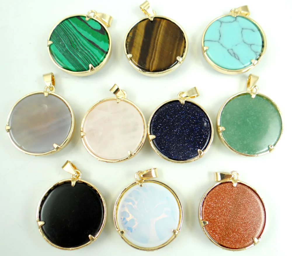 Natural Stone Quartz Crystal tiger eye Turquoises Tree of Life Round Shaped pendant for diy jewelry making necklace10pcs | Украшения и