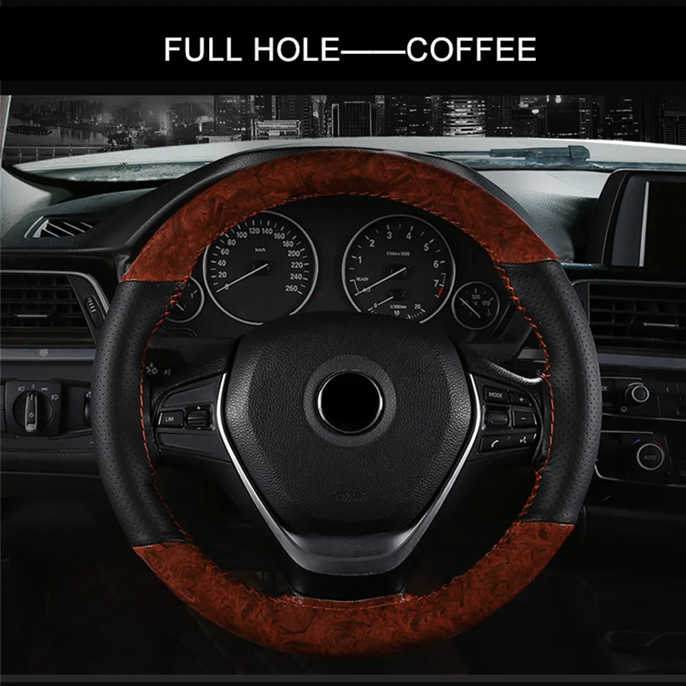 full hole-coffee Модные спортивные сшитые вручную чехлы на руль Роскошные автомобильные ручки Нескользящие износостойкие покрывала на руль с кристаллами персикового цвета - Название цвета: full hole-coffee