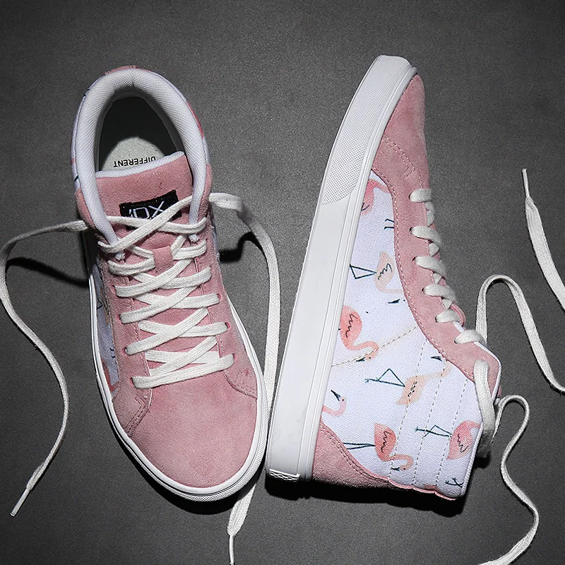 Высокие Обувь для скейтбординга холст женщина Студенческая осень плоским прилив