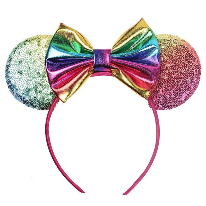 Disney повязка на голову для девочек с ушками повязка на голову новые летние детские женские головные уборы с блестками и бантом головные обручи с Минни DIY уши аксессуары для волос