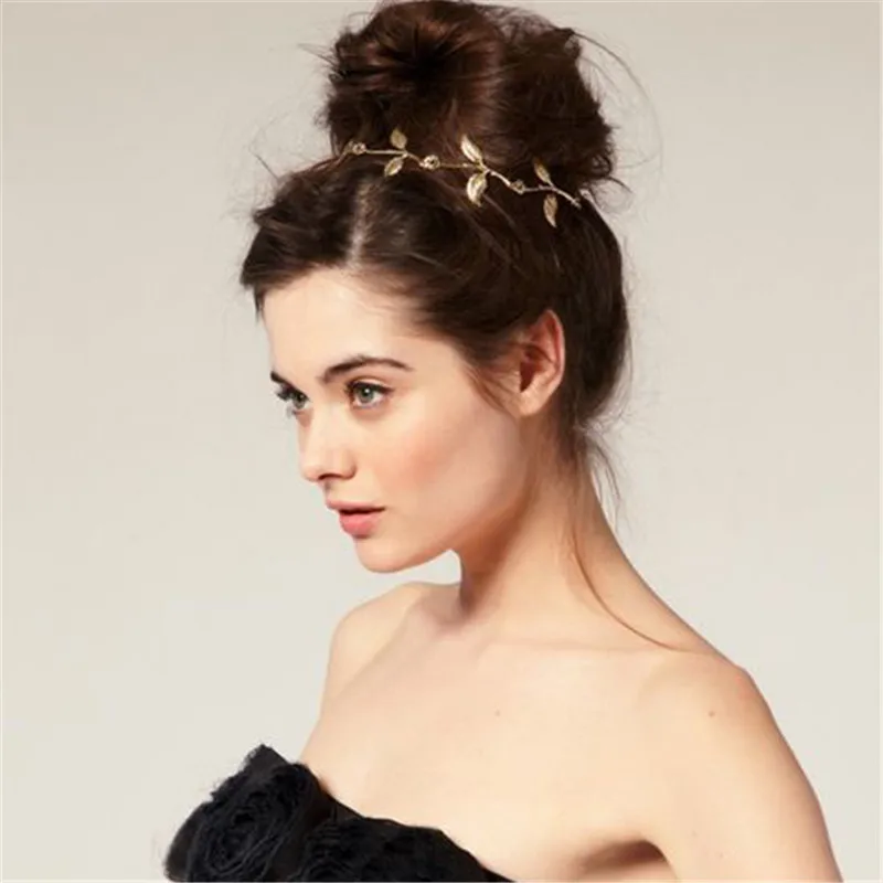 Свадебный аксессуар для волос винтажный золотистый ободок в виде листьев