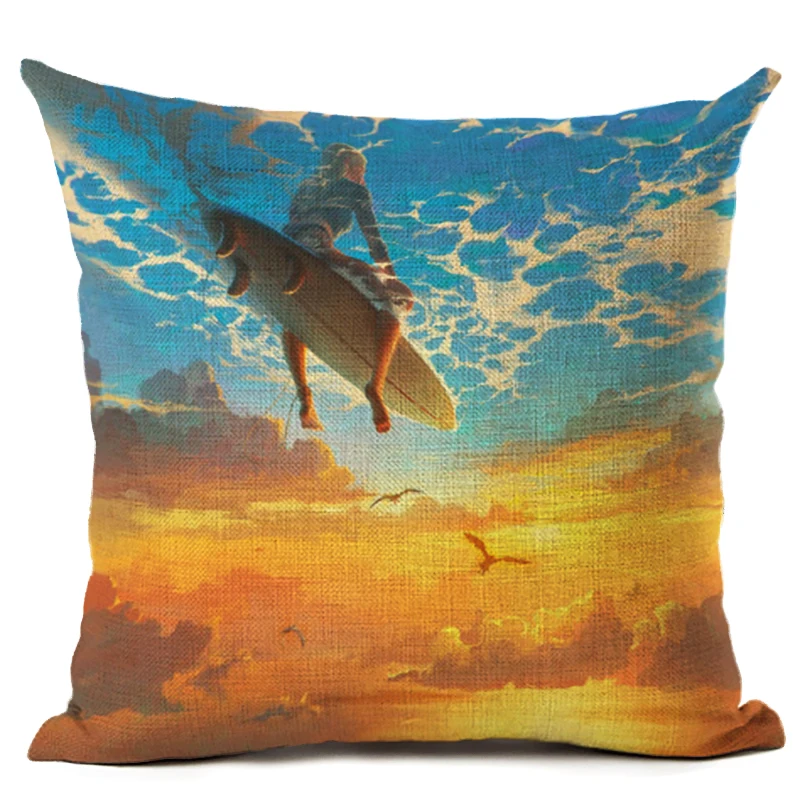 Модный Стиль Закат пледы наволочка домашний декор квадратный льняной с принтом