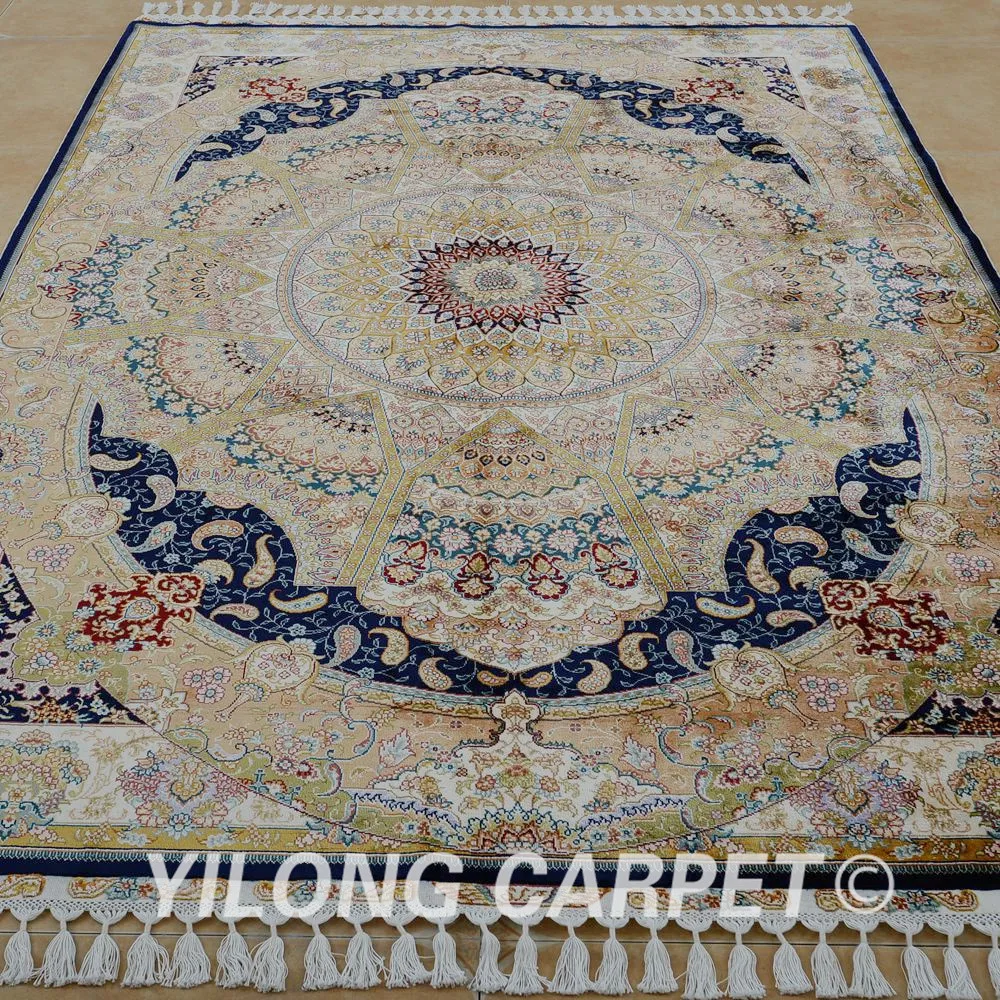 Yilong 5 6 'x 8 2' антикварные ручной работы персидские Тебриз ковры бежевый синий 100%