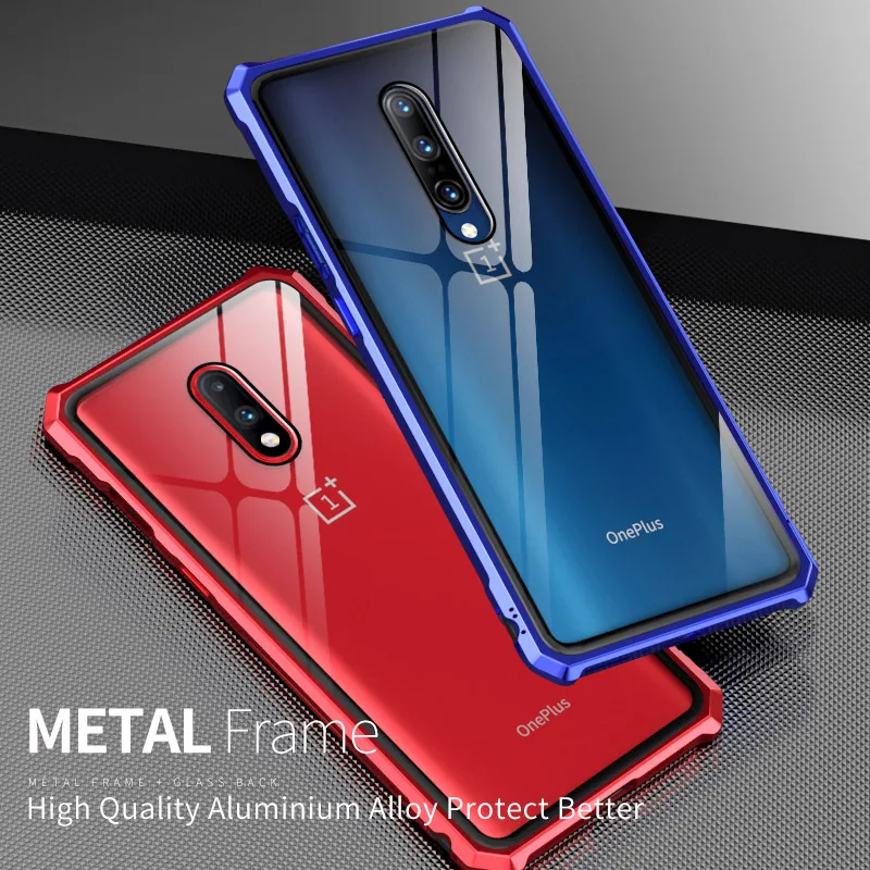 Противоударный металлический бампер рамка Прозрачный чехол для телефона Oneplus 7 pro 6T 7 металлический Броня алюминиевый корпус прозрачное стеклянное покрытие Coque