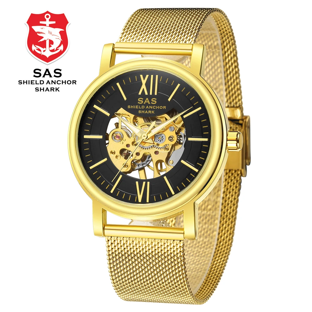 Новинка 2018 золотые мужские наручные часы-скелетоны из нержавеющей стали