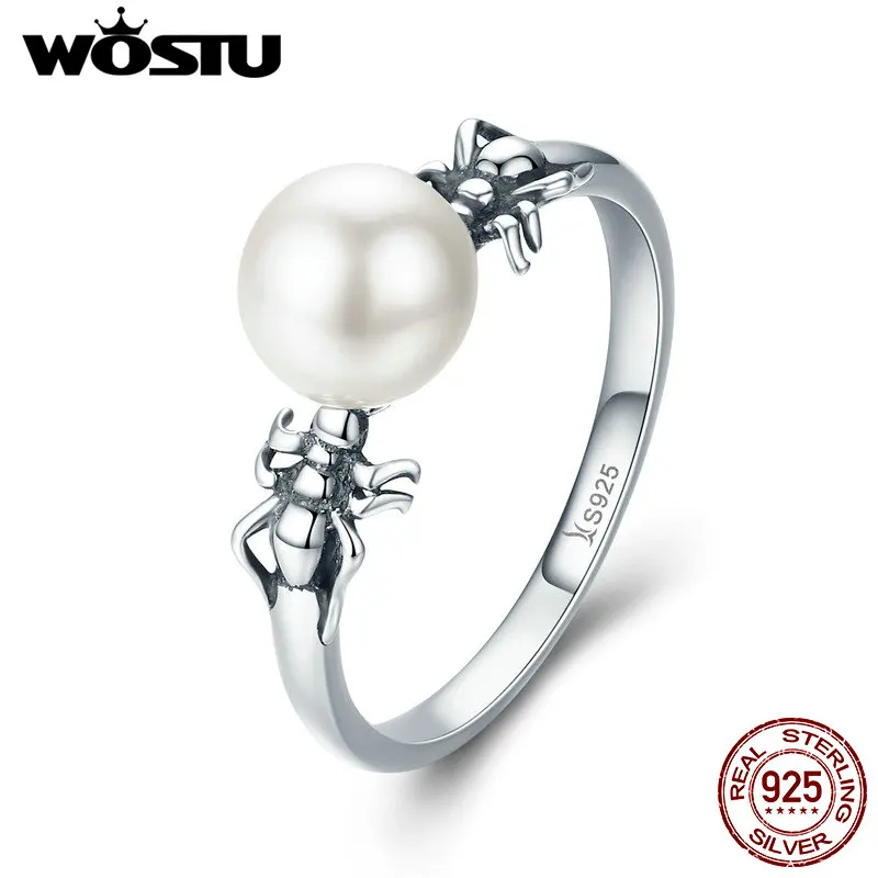 WOSTU 2019 Новая мода 925 пробы серебро и жемчуг перстни паук для Для женщин Роскошные