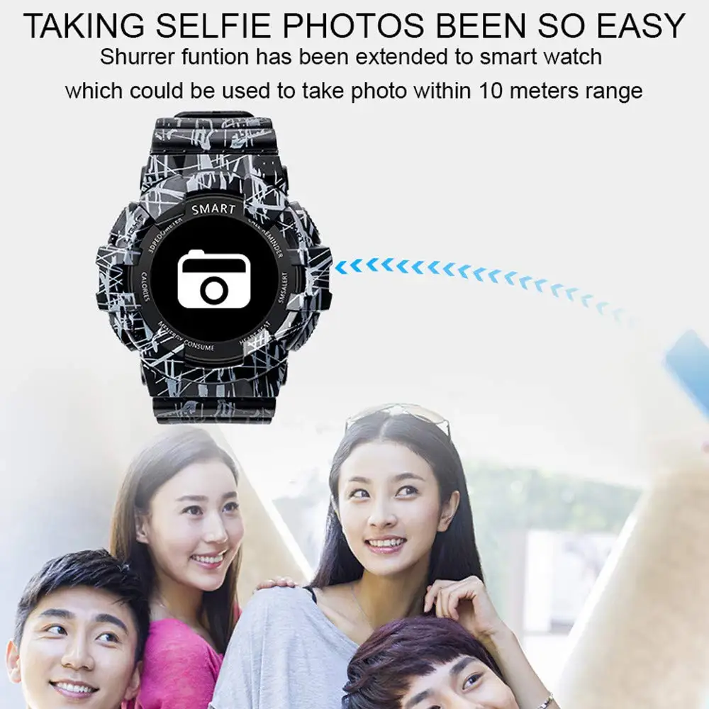 Спорт на открытом воздухе Фитнес камуфляж мужские Смарт часы водонепроницаемый