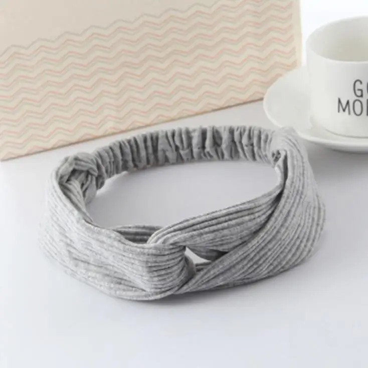 style 2 gray Женская повязка на голову, сплошной цвет, широкий тюрбан, твист, вязаная, хлопок, повязка на голову, спиральная, двойная, для девушек, макияж, Эластичные аксессуары, ленты для волос - Цвет: style 2 gray