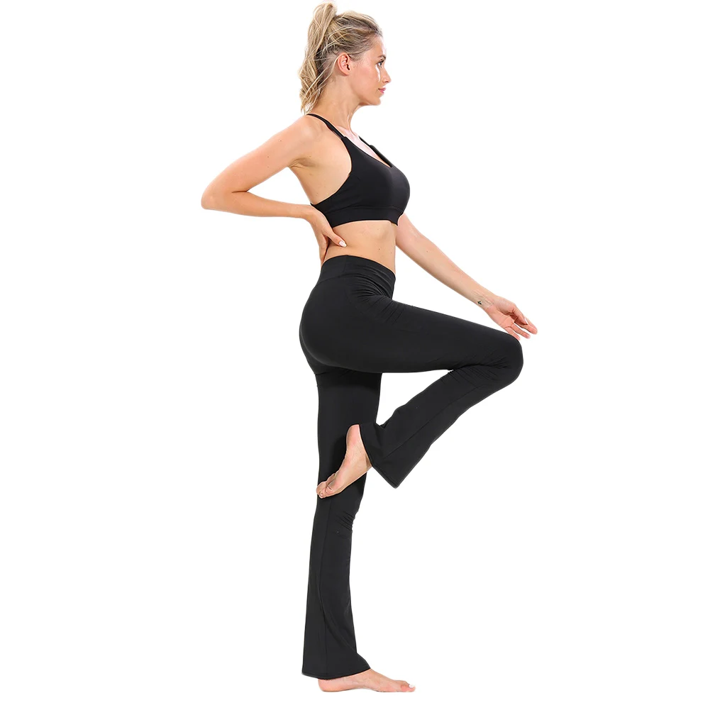 Высокая Для Женщин Йога Штаны расклешенные с широкими штанинами Бодибилдинг