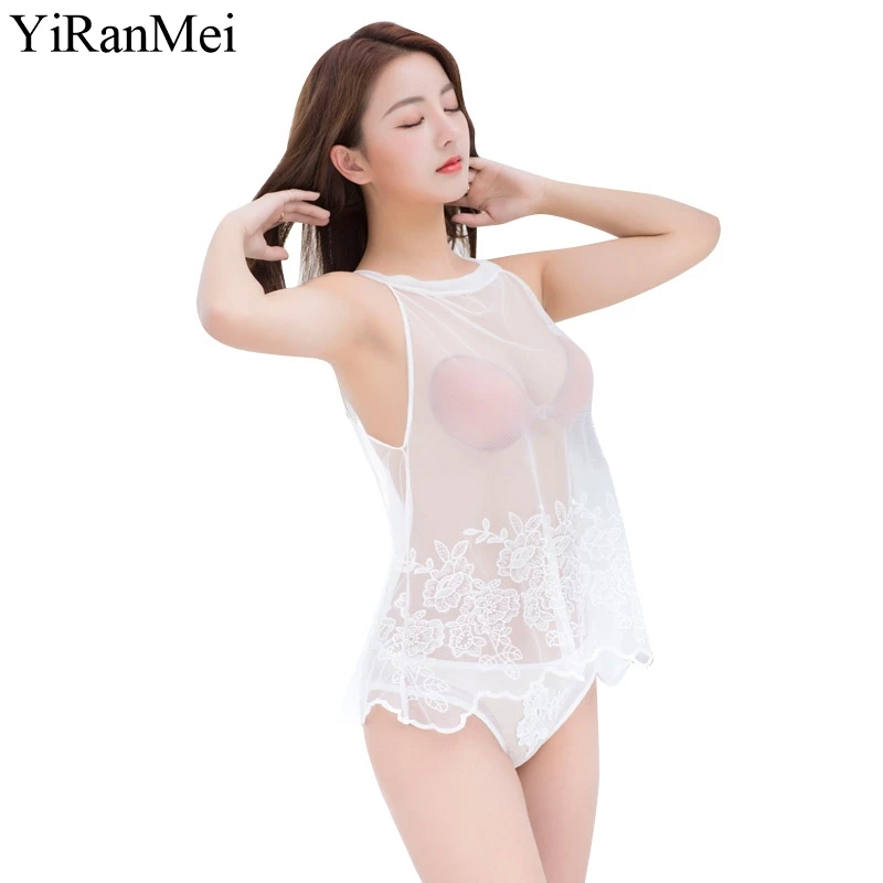 YiRanMei Sexy Open Babydoll Lingerie Erotic Hot Sex Panties White Lace Net Cloth Nightwear Exotic Apparel Women's Set | Тематическая