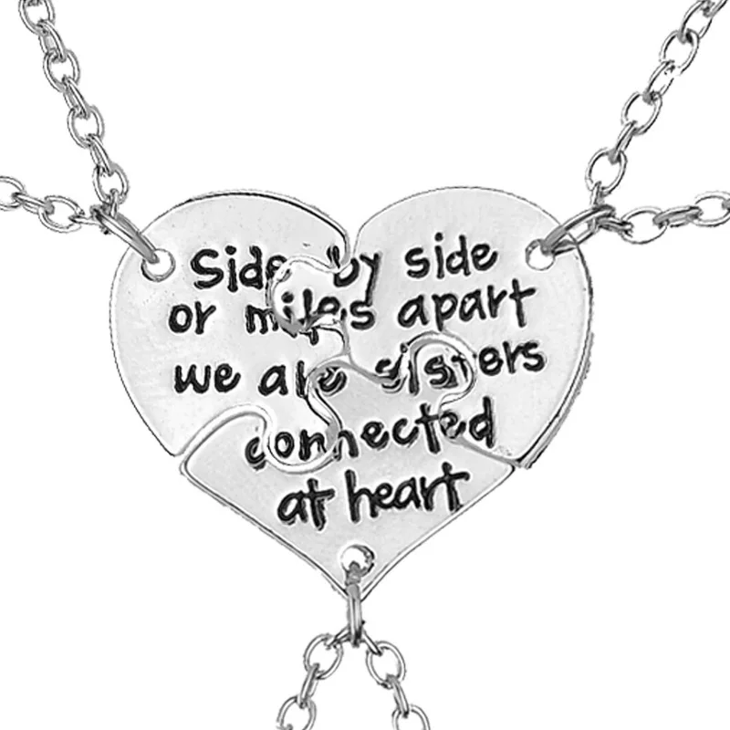 

2019 3Pcs/set Broken Heart Best Friends Necklaces Carved Side By Side Or Miles Apart We Are Sisters Connected At Heart Necklace