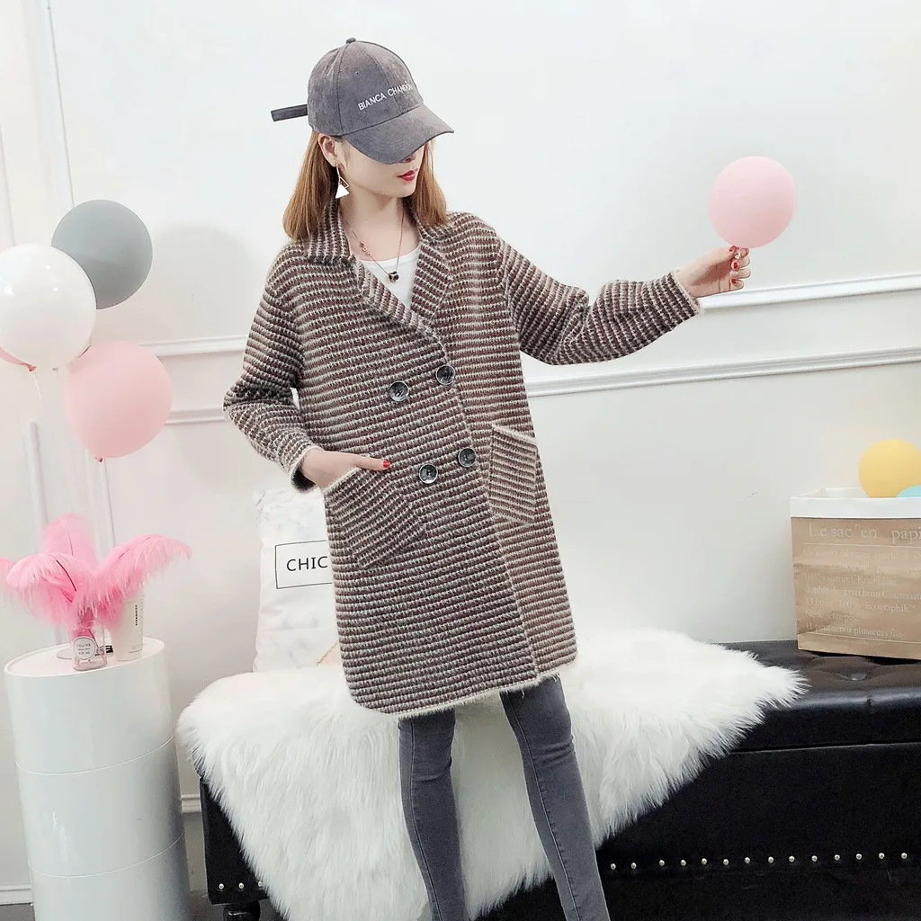 2019 осень и зима новая имитация вельвета длинная вязанная куртка Женская