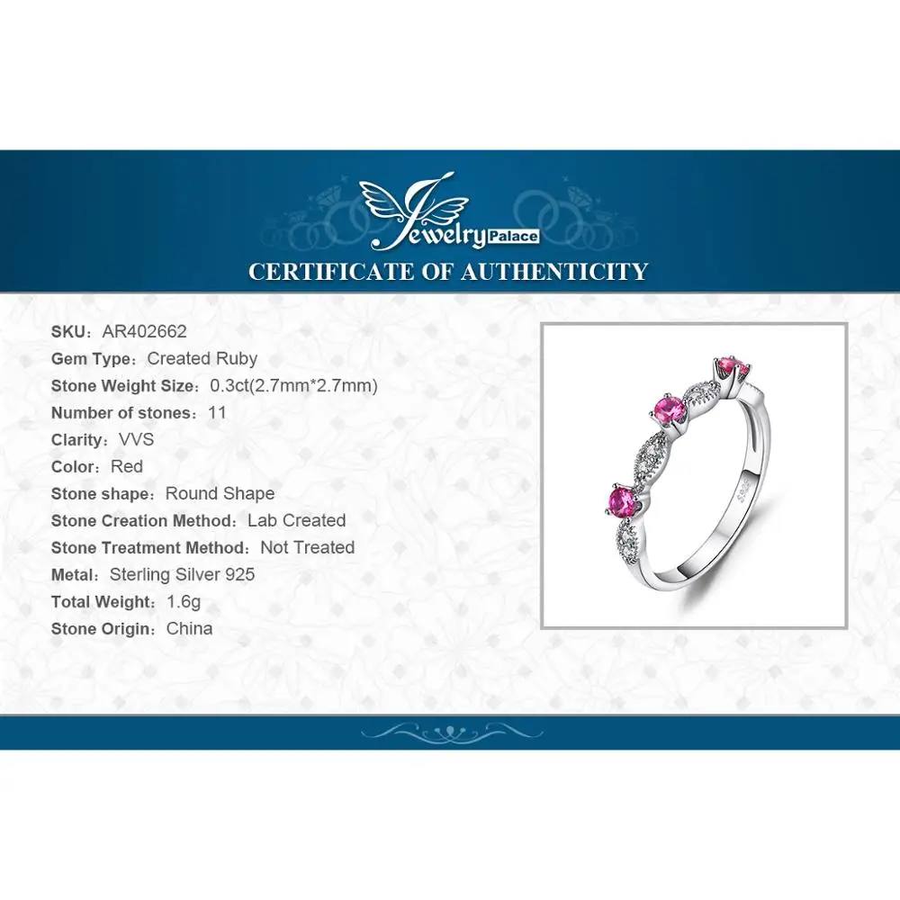 Jewelrypalace 3 Камень Круглый 0.45ct СОЗДАН RUBY Обручение Свадебные Кольца для Для женщин