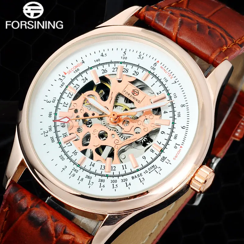 Мужские наручные часы FORSINING роскошные Брендовые Часы скелетоны ручной работы с