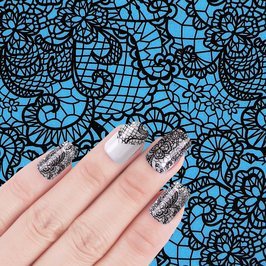 Набор стикеров для ногтей 40 шт. черно белые кружевные наклейки в виде цветов и