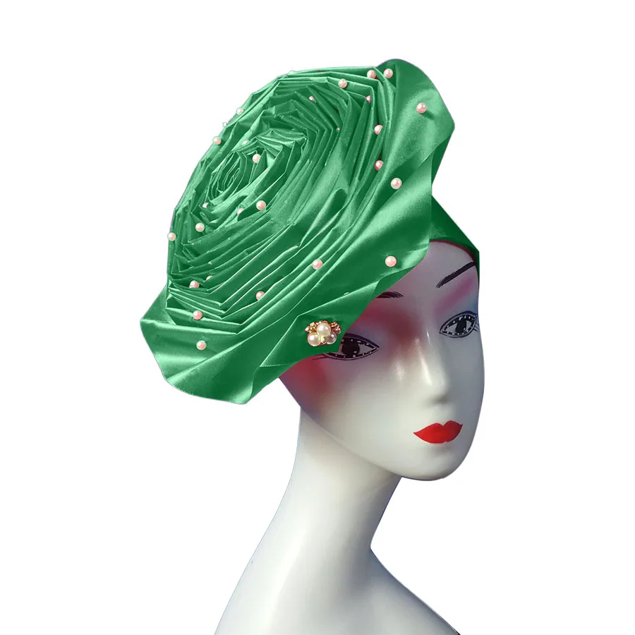 green Нигерийский геле головной убор aso oke головной убор с бисером Африканский Авто геле тюрбан Африка головной убор камень - Цвет: green