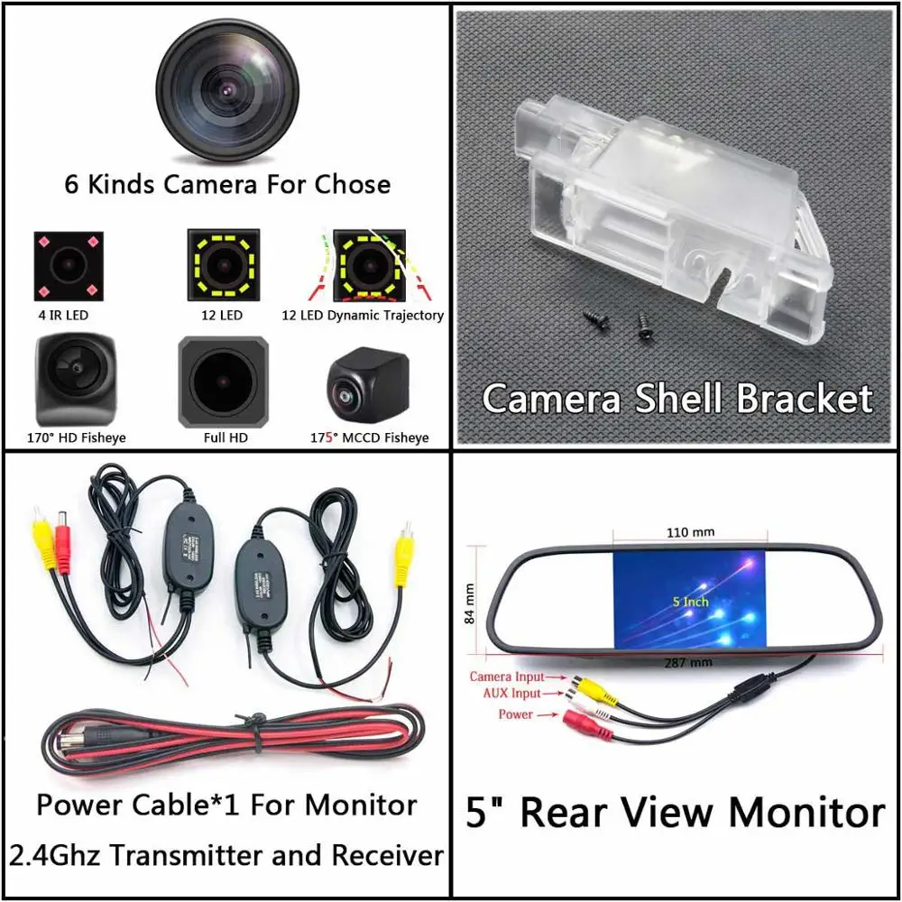 Cam Wirelss 5 Mirror 175 градусов MCCD типа «рыбий глаз» 12LED HD камера заднего вида Камера для Citroen C5 C4 peugeot 301 308 408 508 седан C5 307 хэтчбек 307CC автомобиля - Название цвета: Cam Wirelss 5 Mirror