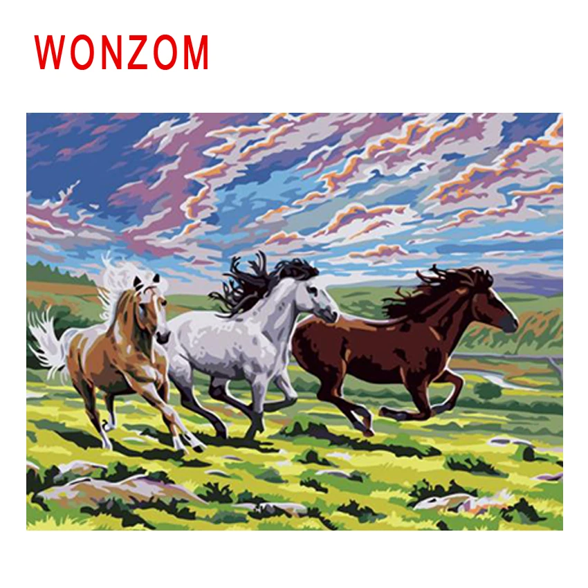 WONZOM пастбища Краски ing по номерам абстрактная картина маслом с лошадью животного
