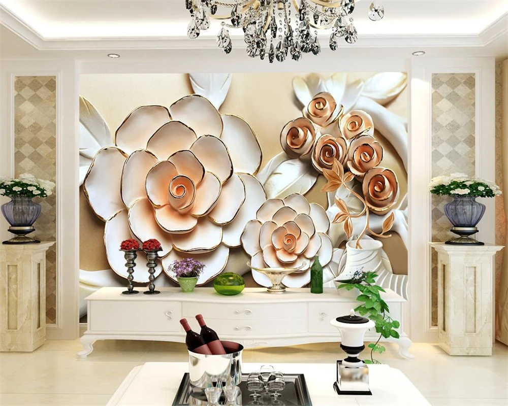 

beibehang Custom Wallpaper House Decorative Mural Rose Flower Relief Mural TV Wall Background Wall 3d wallpaper papel de parede