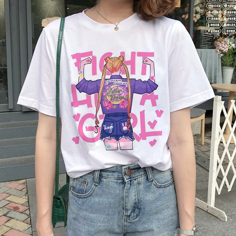 Kawaii Сейлор Мун футболка Женская Harajuku Ullzang мультяшная футболка 90s Милая футболка с принтом гранж корейский стиль футболки женские