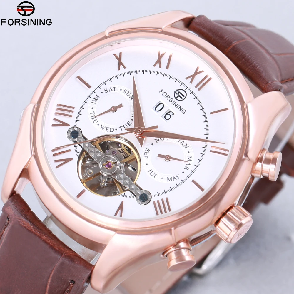 

FORSINING Luxury Mechanical Watch Men Business Tourbillon Automatic Watches Leather Band Auto-Calendar Clock Relogios Masculino