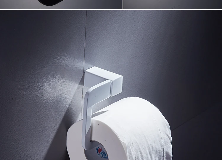 Bathroom Towel Rack Stainless Steel Square Hooks Towel Rail Wall Mounted Towel Bar White Spray Paint Bathroom Hardware Set