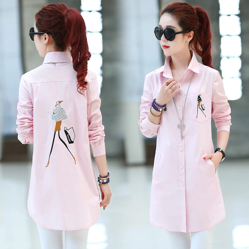 Блузка женская с вышивкой элегантная белая рубашка Женская Офисная деловые