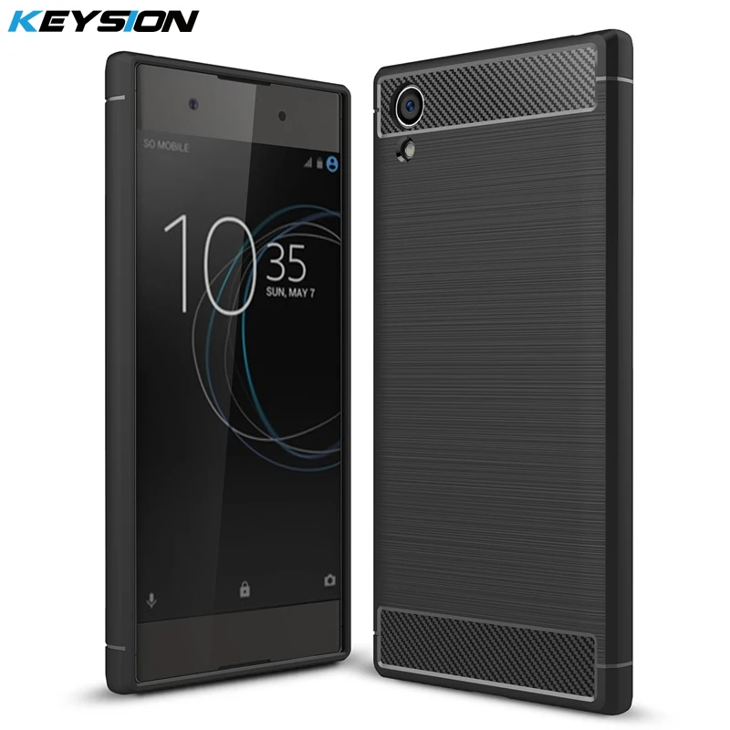KEYSION Phone Case for Sony Xperia XA1 Plus Shockproof Carbon Fiber Soft tpu Anti-Knock back cover SONY |