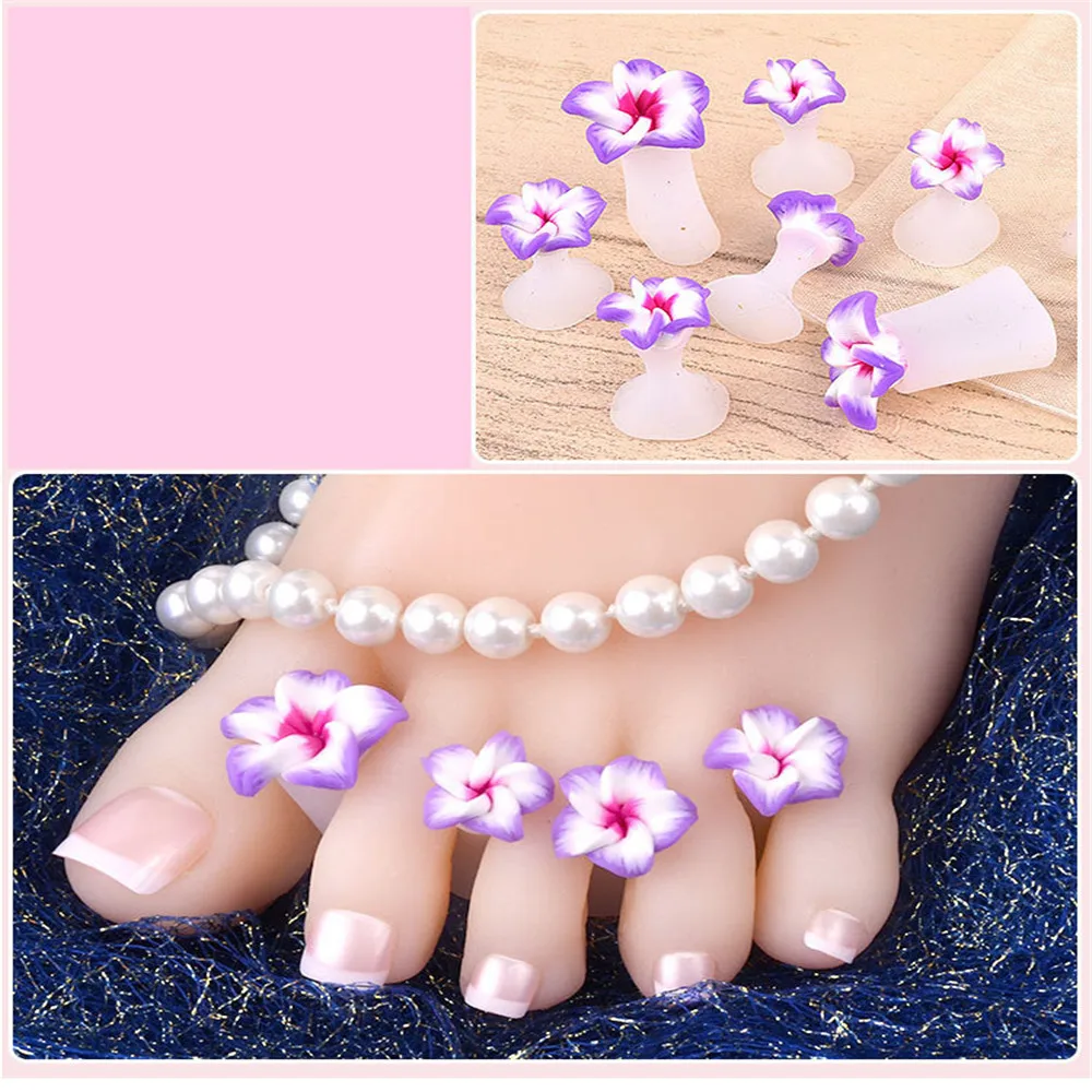 8 Pcs Cute Soft Silicone Toe Separator Finger Splitter Daisy Flowers Pearls Heart Rhinestones Foot Care Pedicures Tools | Красота и