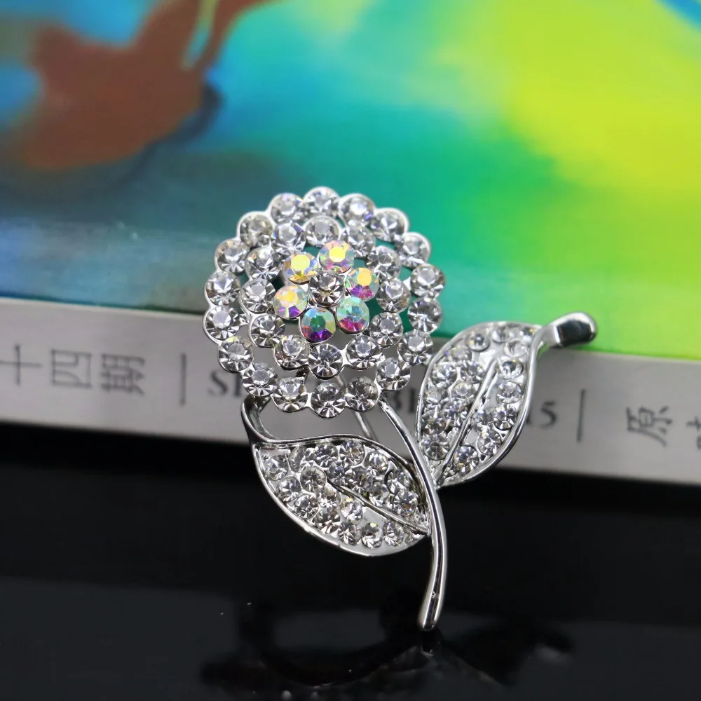 Брошь в виде подсолнуха с кристаллами 31x38 мм|rhinestone brooch|brooches glassbrooch crystal |