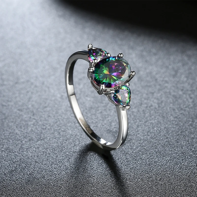 

Graceful Ring Lab Rainbow Mystic Cubic Zirconia Silver Color Overlay Fashion Jewellery Rings For Women Size 6 7 8 AR2026