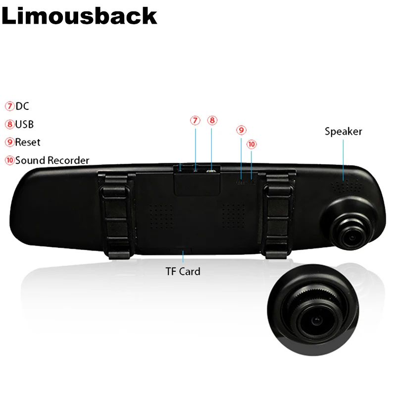 Limousback Full HD 1080P Автомобильная Dvr камера Авто 4 3 дюймов зеркало заднего вида