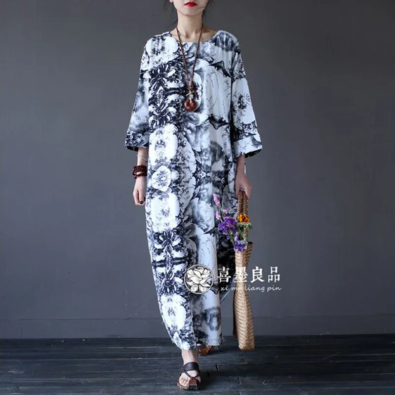 Новинка 2017 модное женское платье с вышивкой повседневное длинное льняное