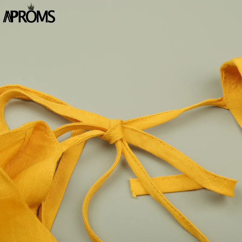 Aproms желтая блузка с глубоким v-образным вырезом и галстуком-бабочкой, женская летняя сексуальная рубашка с открытой спиной и длинным рукавом, крутая уличная одежда для девочек, укороченный топ с высокой талией