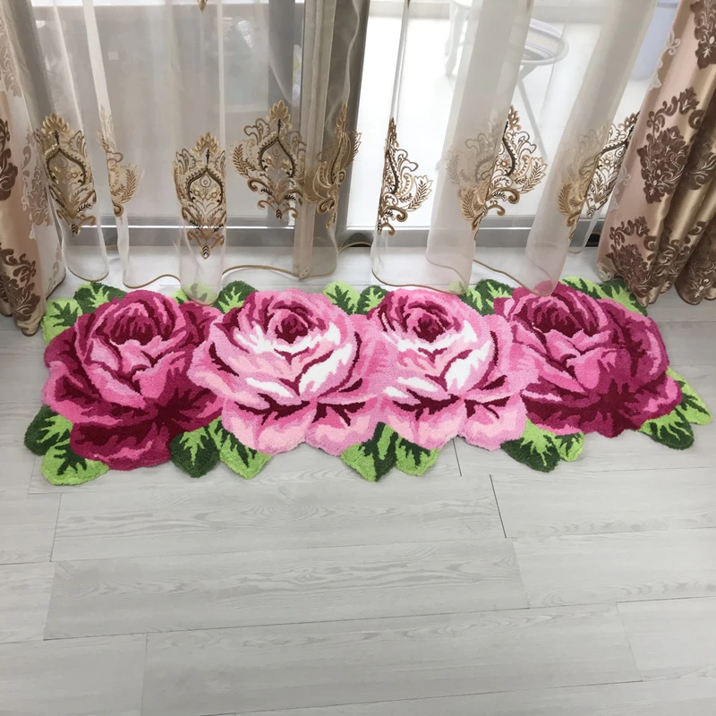 Ковер ручной работы из бутика с вышивкой розовых/красных роз ковер длинной