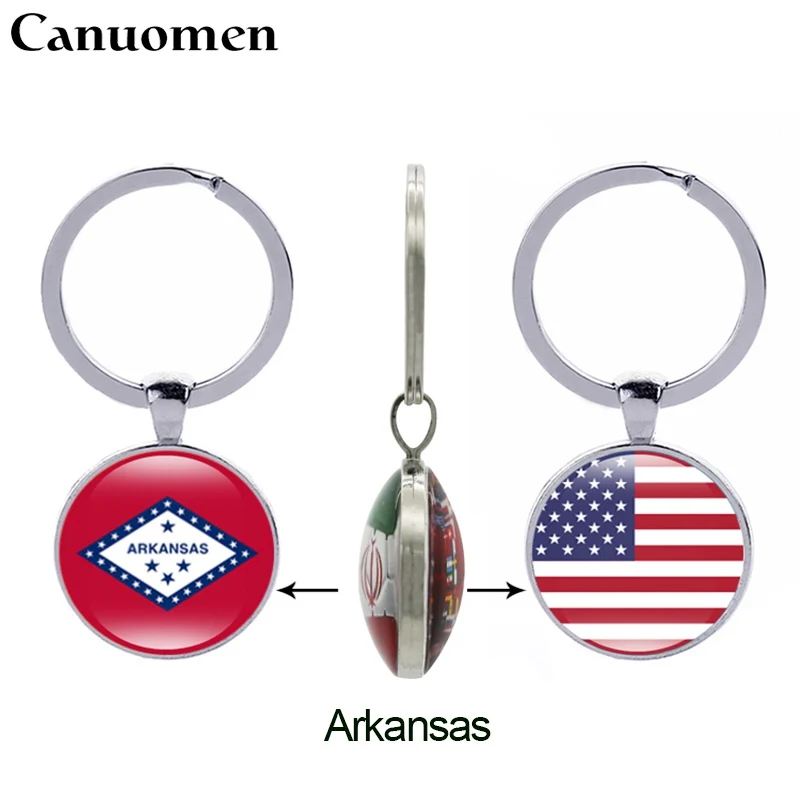 AR Canuo для мужчин Штат Айдахо брелок для ключей «флаг» Alabama Alaska Америка 50 Штаты стекло двухсторонний брелок для женщин мужчин подарки ювелирные изделия - Цвет: AR