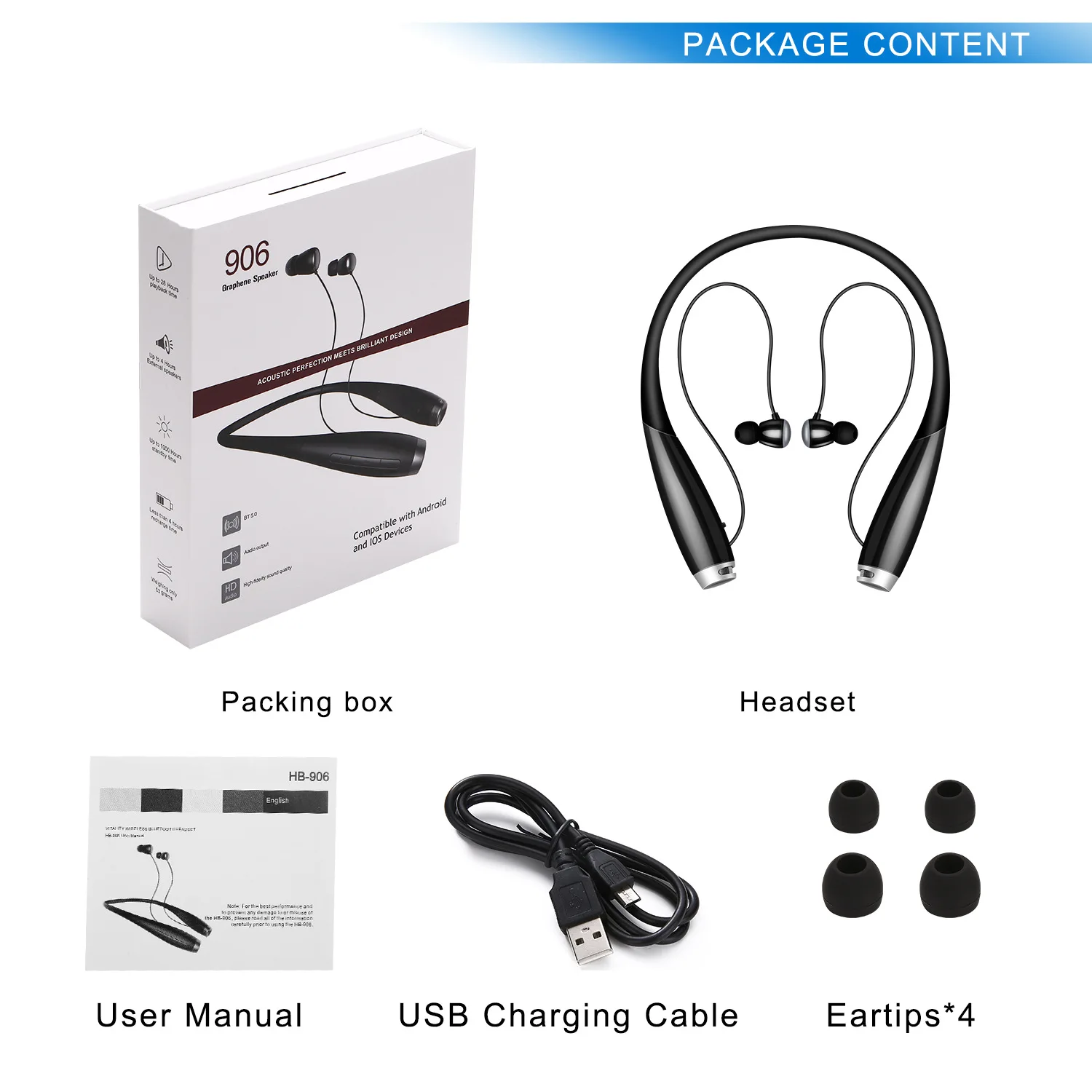 Bluetooth наушники V5.0, Bluetooth наушники с шейным ремешком, вибрация вызова и CVC 6,0, микрофон с шумоподавлением, беспроводная гарнитура для мобильного телефона