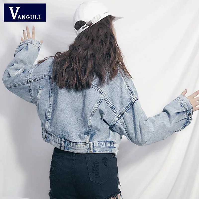 Vangull отверстие джинсовая куртка Для женщин весна короткое, с блестками Джинсовая куртка сращивания осень, для женщин куртки бомберы для Для женщин женский пупка