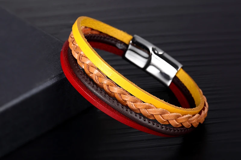 Новые модные Многослойные мужские браслеты из натуральной кожи с цепочкой