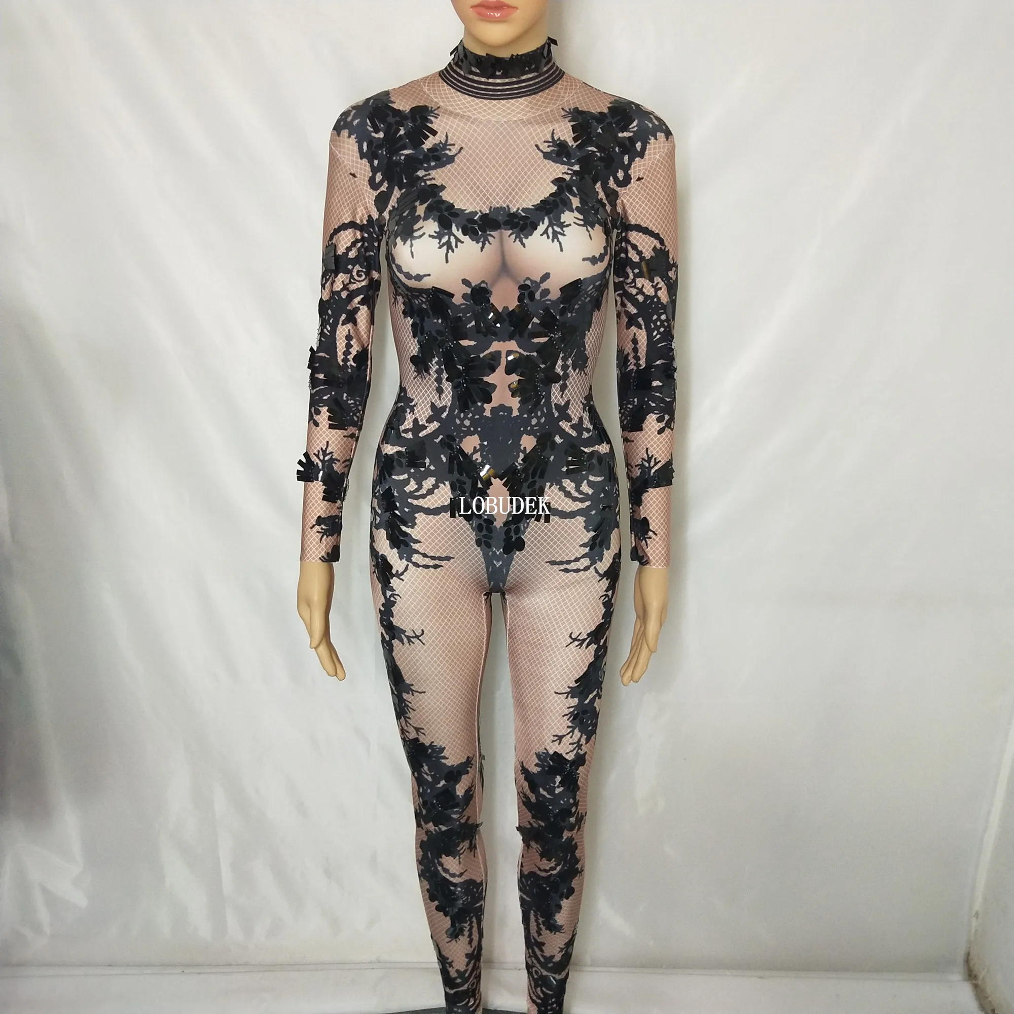 Старинные печати черного цвета с блестками и телесного Цвет комбинезон большие