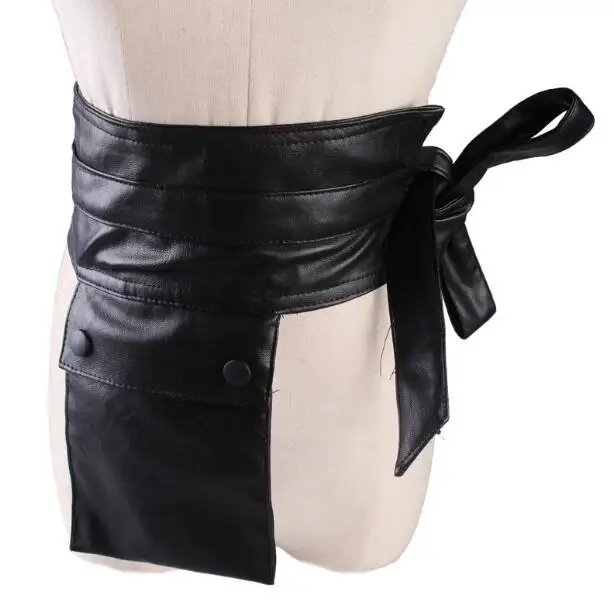 

Women's runway fashion PU leather pocket Cummerbunds female Dress coat Corsets Waistband Belts decoration wide belt R1113